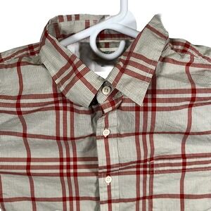Goodthreads Button Up Men's Large Shirt Red And‎ Gray Checked Plaid Casual